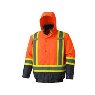 Manteau Pioneer aviateur isole haute visibilite 5051 , orange avec fausse fourrure