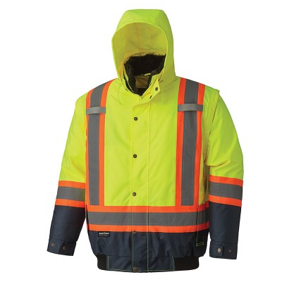 Manteau Pioneer aviateur isole haute visibilite 5052 jaune , avec fausse fourrure